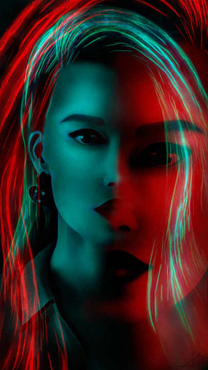 Artes digitais intitulada "Neon Girl" por Efferri, Obras de arte originais, Pintura digital