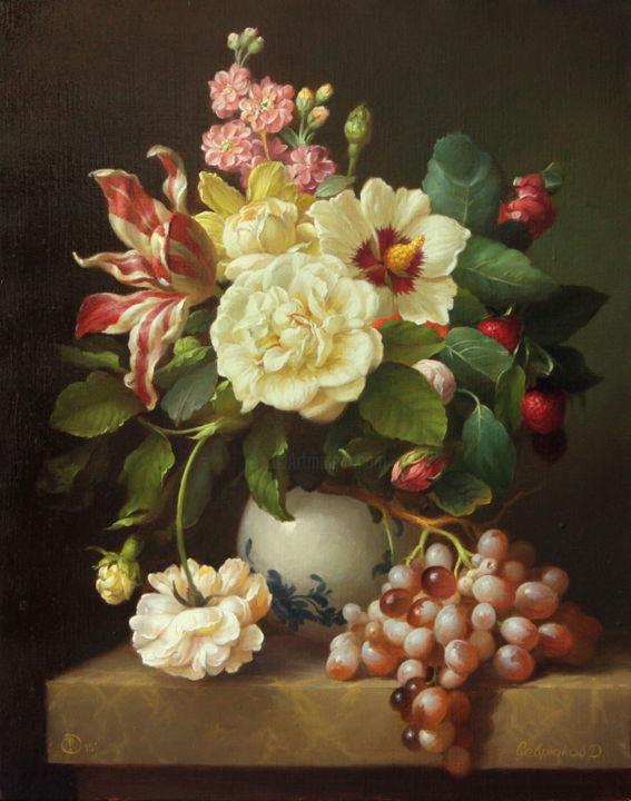 Pittura intitolato "Flowers" da Dmitrii Sevriukov, Opera d'arte originale, Olio