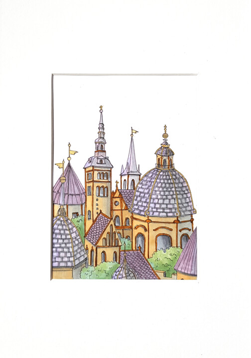 Zeichnungen mit dem Titel "Fairy town, Medieva…" von Ekaterina Andreeva, Original-Kunstwerk, Marker