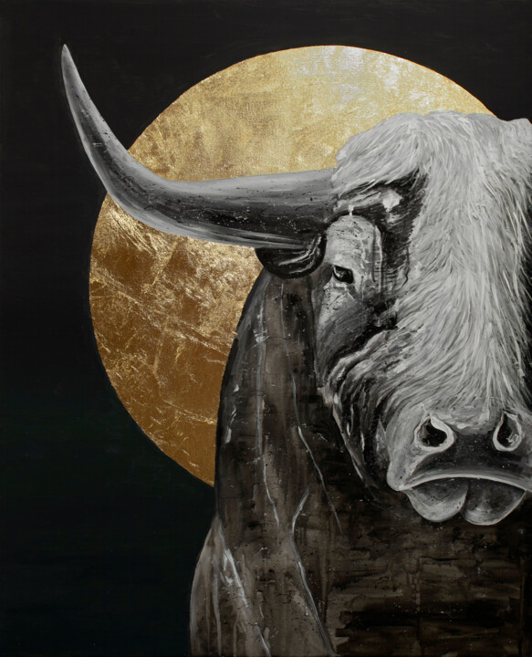 Peinture intitulée "Big love. Bull" par Ekaterina Khovanskaya, Œuvre d'art originale, Acrylique Monté sur Châssis en bois