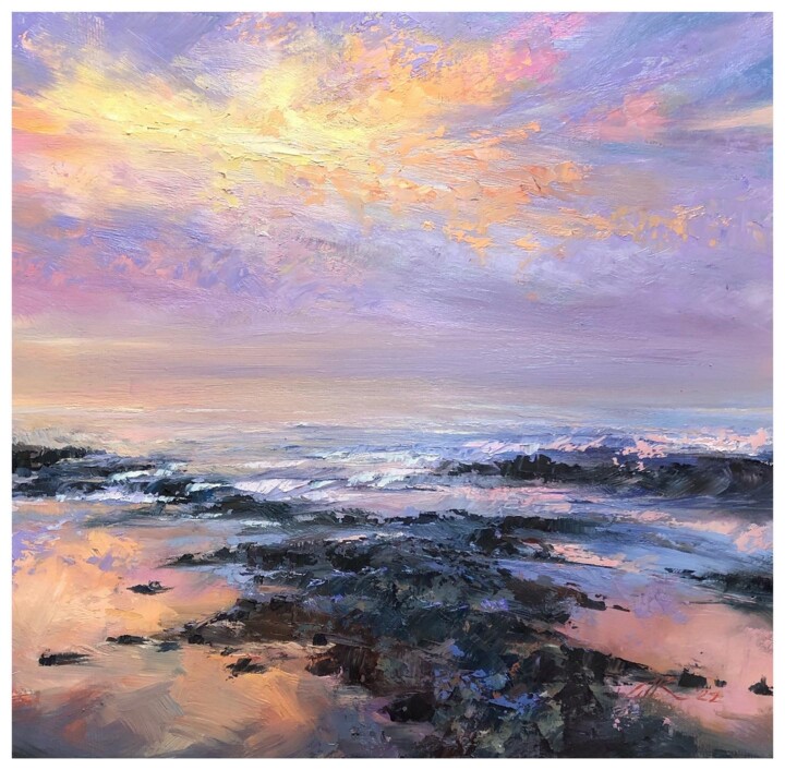 Pintura intitulada "lilac sunset" por Ekaterina Shenayeva, Obras de arte originais, Óleo