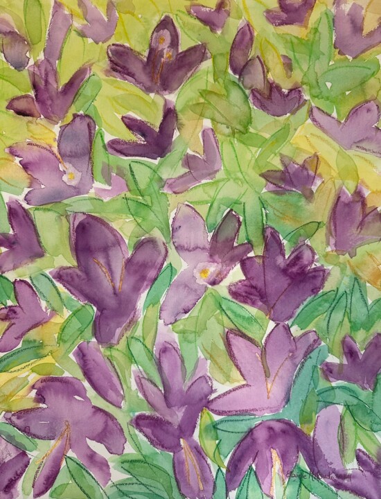 绘画 标题为“Purple Bougainvillea” 由Elaine Mifsud, 原创艺术品, 水彩
