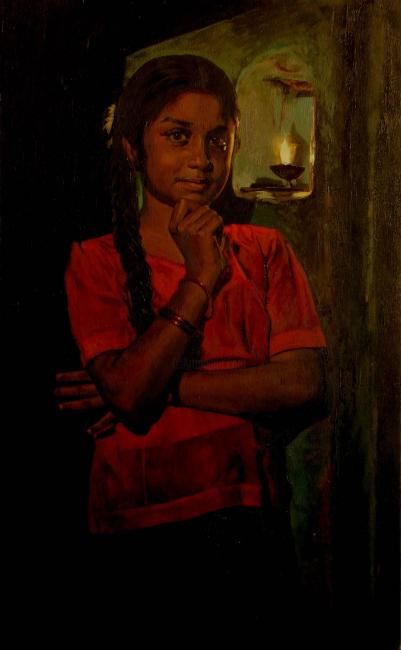 Pintura intitulada "a girl11" por S.Elayaraja, Obras de arte originais, Óleo