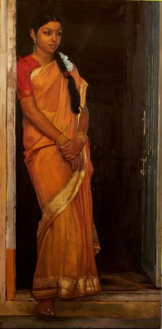 Malerei mit dem Titel "awaiting3" von S.Elayaraja, Original-Kunstwerk, Öl