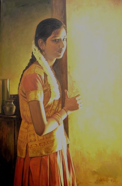 Картина под названием "a girl8" - S.Elayaraja, Подлинное произведение искусства, Масло