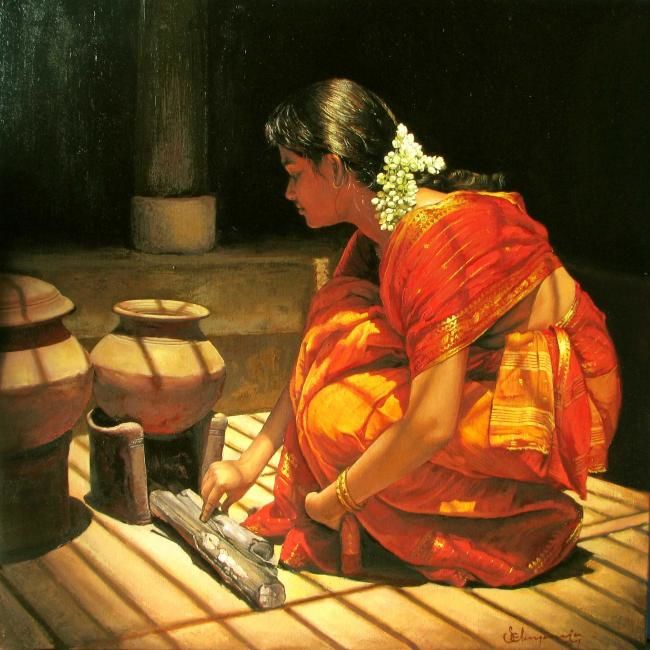Ζωγραφική με τίτλο "light&shadow" από S.Elayaraja, Αυθεντικά έργα τέχνης, Λάδι