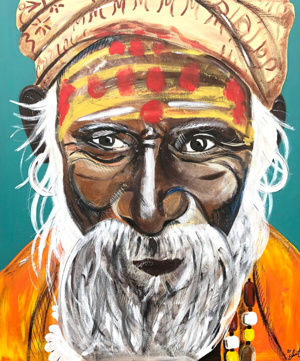 Картина под названием "INDIAN OLD MAN" - Eléart, Подлинное произведение искусства, Акрил