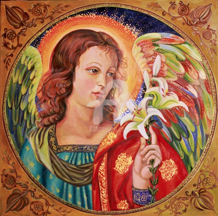 Painting titled "Angel of Annunciati…" by Elena Boyko, Original Artwork, Pigments