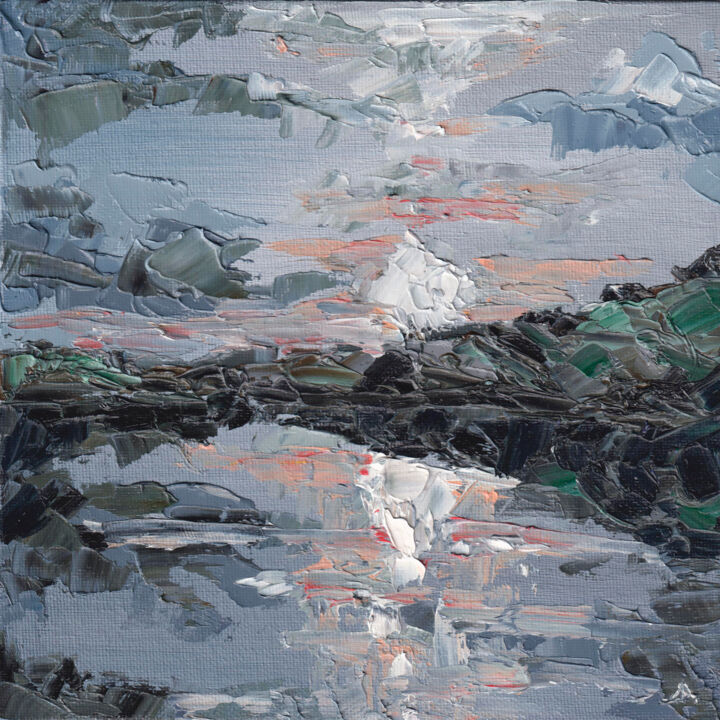 Painting titled "Reflections.Lake." by Elena Dundukova, Original Artwork, Oil