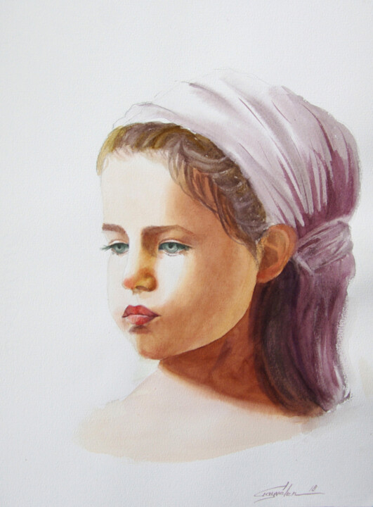 Peinture intitulée "Sad girl" par Elena Gaivoronskaia, Œuvre d'art originale, Aquarelle