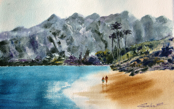 Painting titled "Hawaii" by Elena Gaivoronskaia, Original Artwork, Watercolor