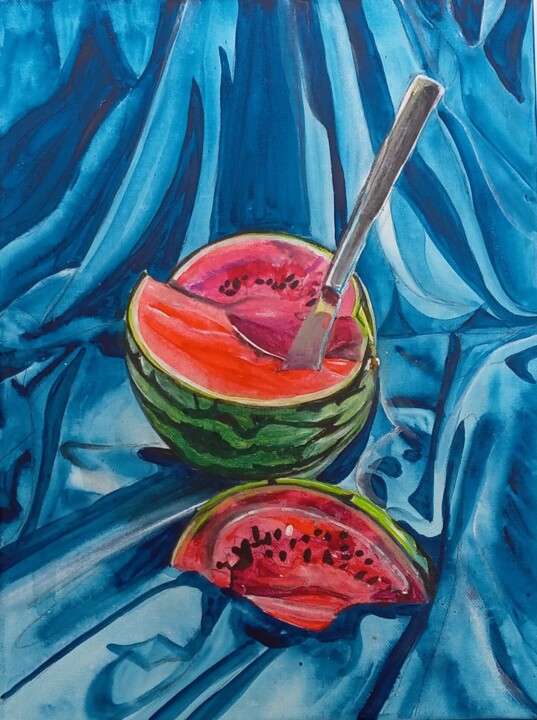 Painting titled "Still life with wat…" by Elena Giger, Original Artwork, Acrylic