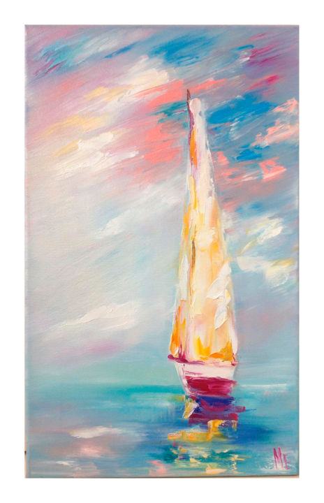 Pintura intitulada "Sailboat" por Elena Hontar, Obras de arte originais, Óleo