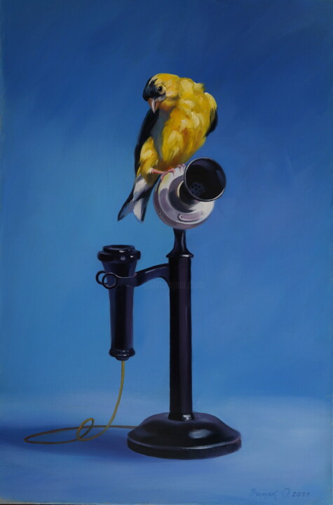 Painting titled ""Call me"" by Elena I Gennady Vylusk (Goshiki), Original Artwork, Oil Mounted on Wood Stretcher frame