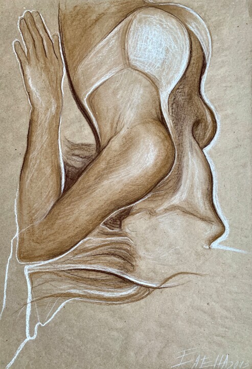 Drawing titled "In_flight-1 - eroti…" by Elena Ilina, Original Artwork, Conté