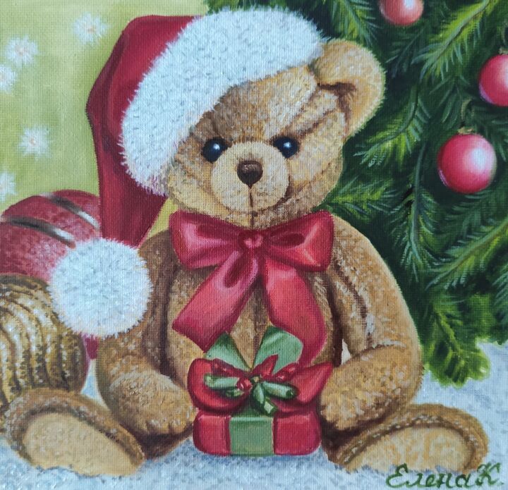 Christmas Teddy Bear, Pittura da Elena Kozyutenko