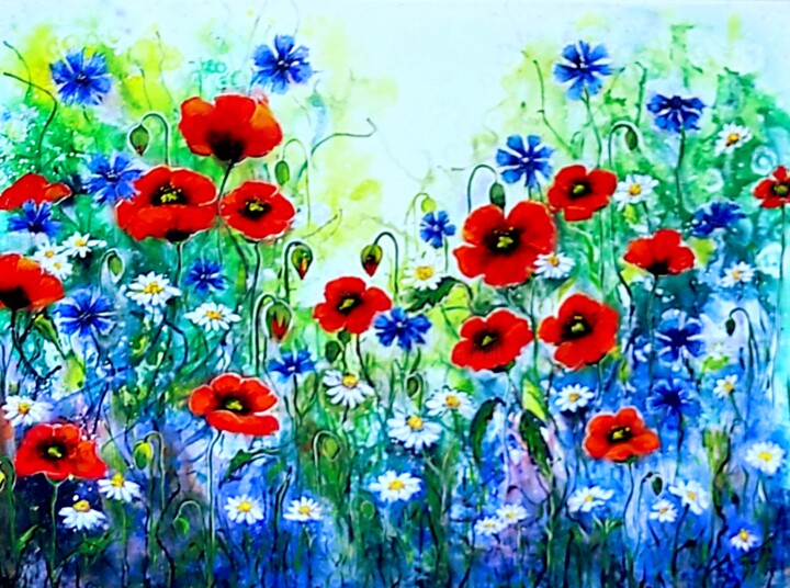 Schilderij getiteld ""Summer meadow I "" door Elena Kraft, Origineel Kunstwerk, Acryl