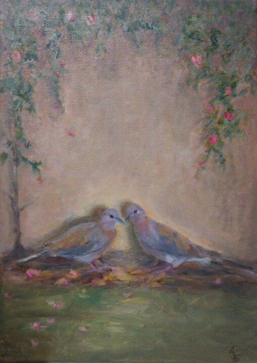 Painting titled "Tenderness" by Elena Petrova, Original Artwork, Oil Mounted on Wood Stretcher frame