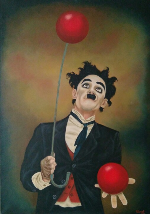 Картина под названием "Charlie Chaplin" - Елена Пименова, Подлинное произведение искусства, Масло