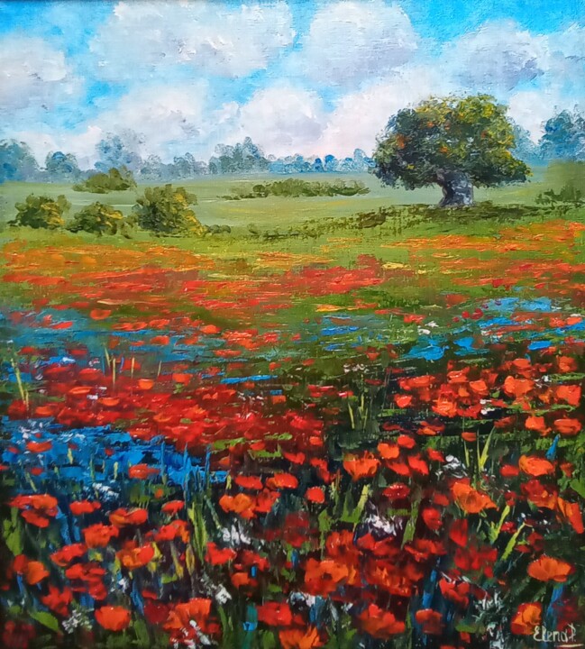 제목이 "Poppy field."인 미술작품 Елена Пименова로, 원작, 기름