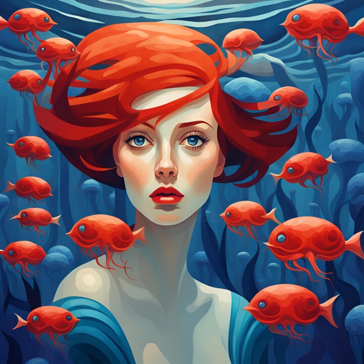 Цифровое искусство под названием ""Underwater world"." - Elena Pitermann, Подлинное произведение искусства, Изображение, сге…