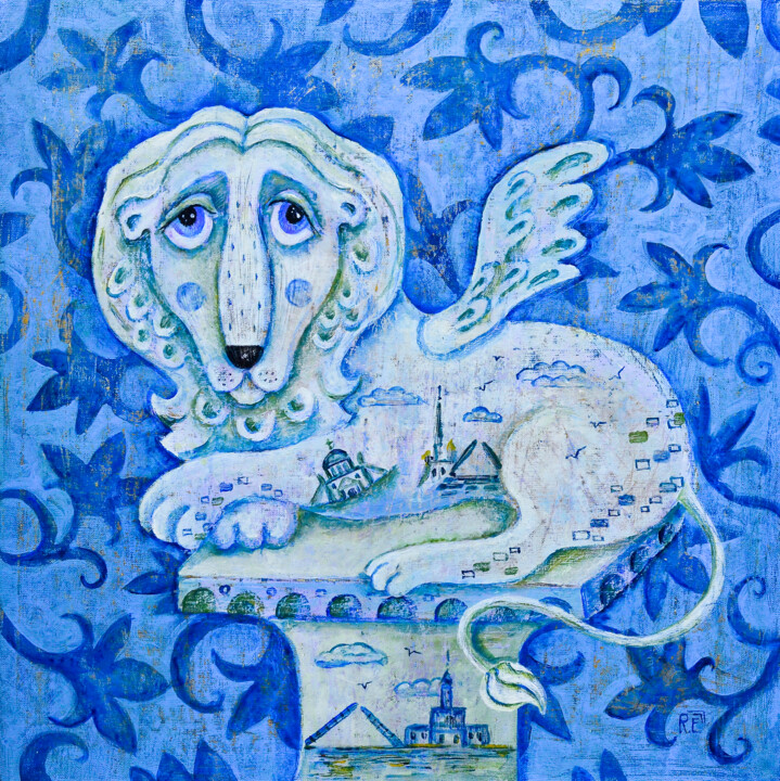Peinture intitulée "Питерский лев" par Elena Razina, Œuvre d'art originale, Acrylique