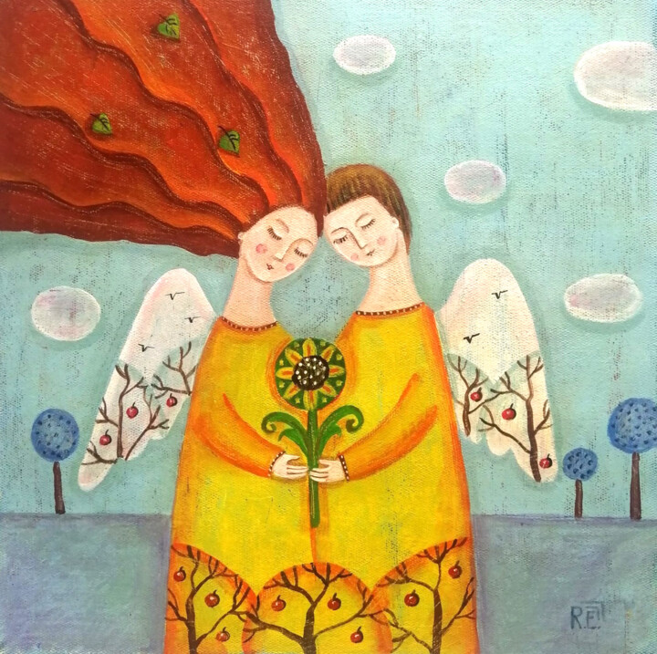 Peinture intitulée "Подсолнух на счастье" par Elena Razina, Œuvre d'art originale, Acrylique Monté sur Châssis en bois