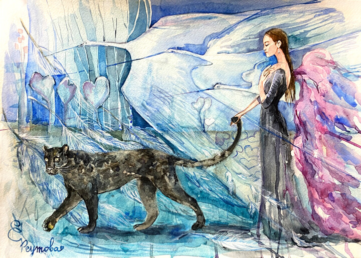 "Watercolor panther.…" başlıklı Tablo Elena Reutova tarafından, Orijinal sanat, Suluboya