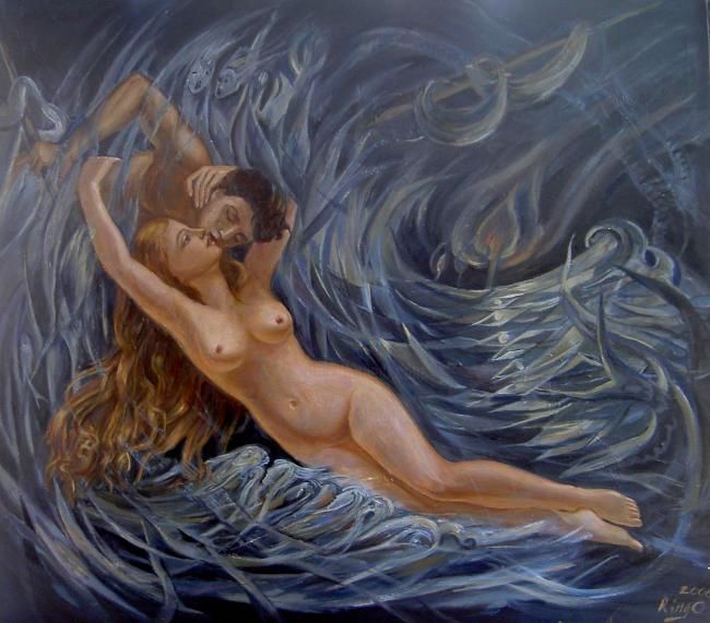 Painting titled "A Kiss of A Siren" by Elena Ringo, Original Artwork