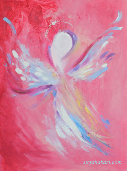Картина под названием "angel-rose.jpg" - The Color Of Life, Подлинное произведение искусства, Масло