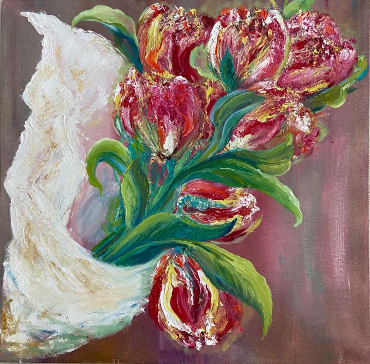 Pittura intitolato "7 Tulips" da Elena Sukhanova (SEA), Opera d'arte originale, Olio