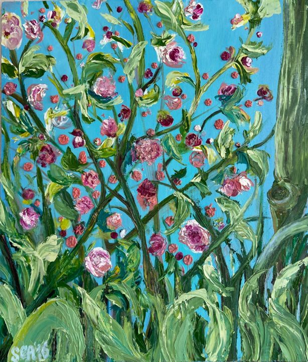 Pittura intitolato "Blooming cherry" da Elena Sukhanova (SEA), Opera d'arte originale, Olio