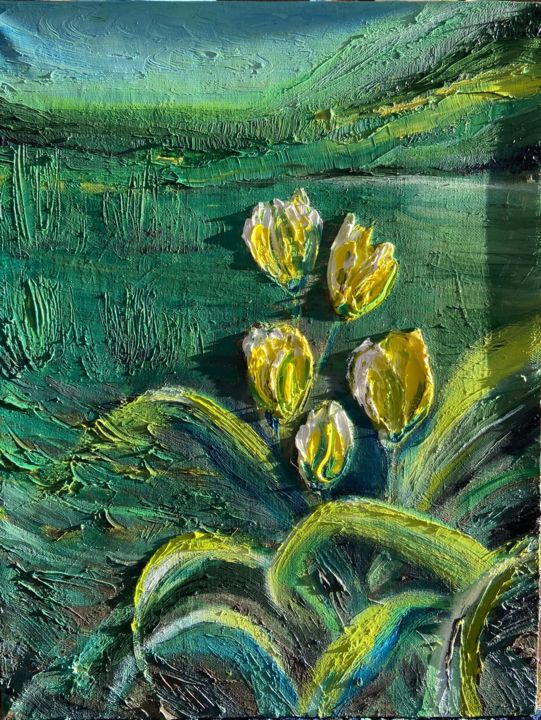 Pittura intitolato "Yellow Tulips" da Elena Sukhanova (SEA), Opera d'arte originale, Olio