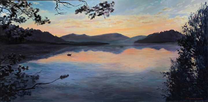 "Sunset on Lake Tele…" başlıklı Tablo Elena Volkova tarafından, Orijinal sanat, Petrol