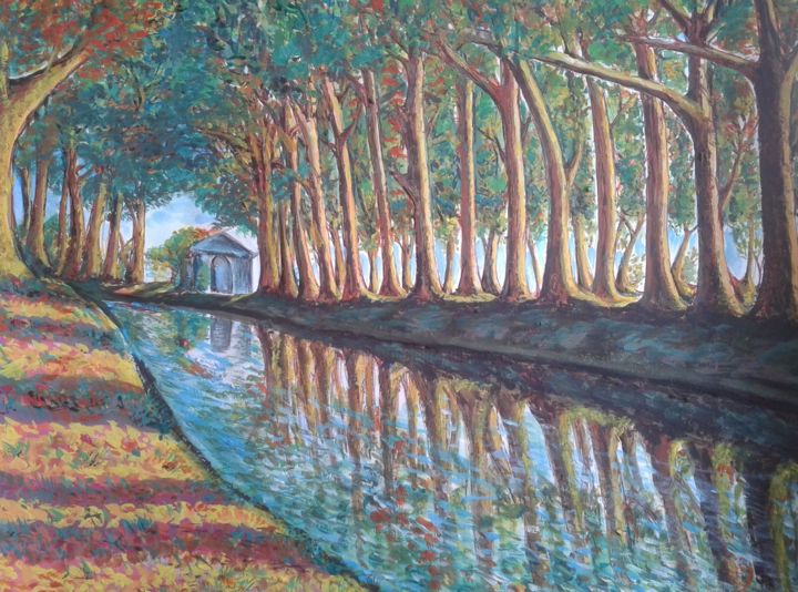 Schilderij getiteld "Canal du Midi" door Elena Nesytova, Origineel Kunstwerk, Gouache