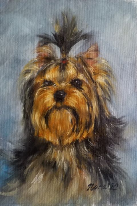 Painting titled "Yorkshire terrier d…" by Eleonora Taranova, Original Artwork, Oil