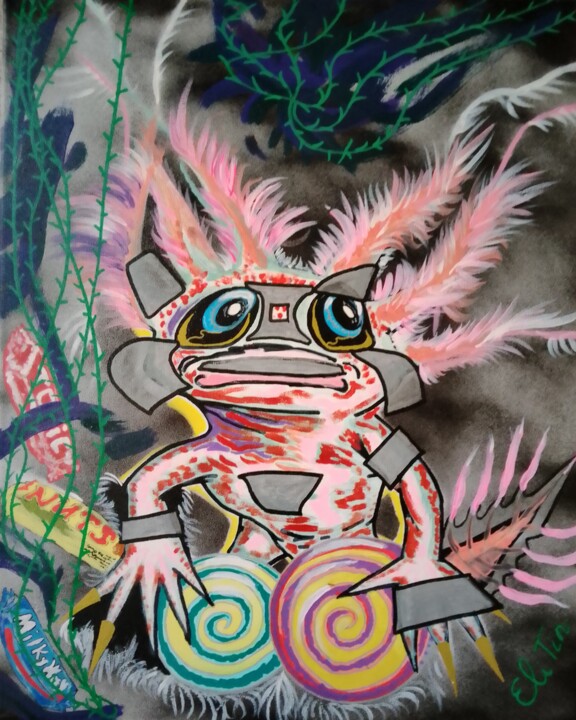 Painting titled "Axolotl" by Eli Tin Art, Original Artwork, Acrylic