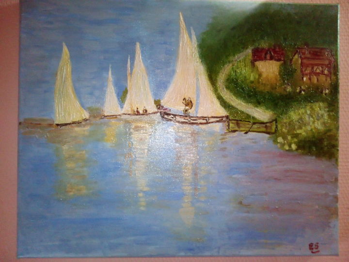 Peinture intitulée "Etretat" par Éliane Sautois, Œuvre d'art originale, Huile Monté sur Châssis en bois