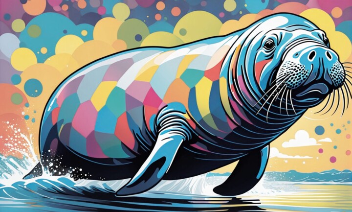 Картина под названием "Playful Seal in a S…" - Elina Kharitonova, Подлинное произведение искусства, Акрил Установлен на Дере…
