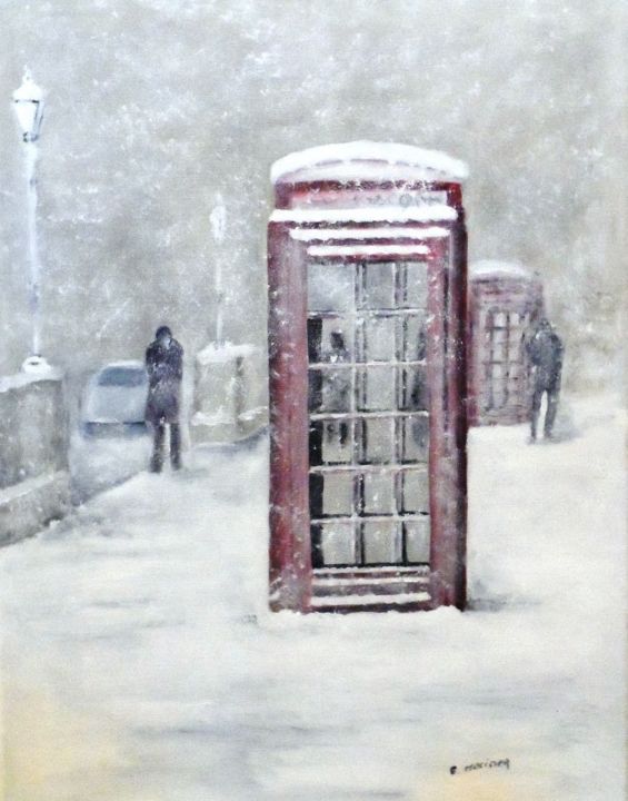 Peinture intitulée "LONDRES SOUS LA NEI…" par Elisabeth Moliner, Œuvre d'art originale, Acrylique