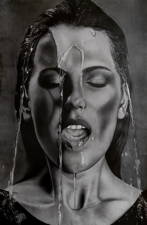 Dibujo titulada "Rosto molhado" por Eliuson Silva, Obra de arte original, Lápiz