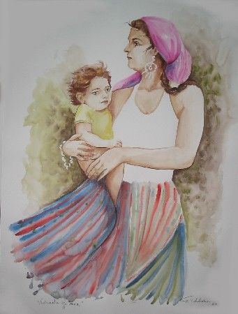 Pintura titulada "Madre gitana" por Elizabeth Eichhorn, Obra de arte original, Oleo