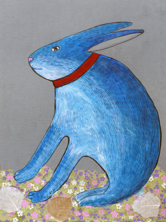 Painting titled "Blue rabbit" by Elizaveta Vlasova, Original Artwork, Acrylic