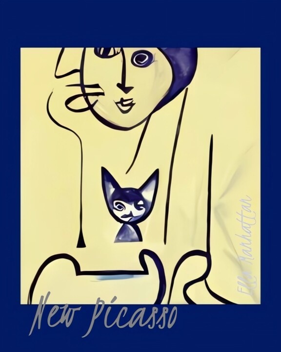 "The girl and her cat" başlıklı Dijital Sanat Ella Manhattan tarafından, Orijinal sanat, AI tarafından oluşturulan görüntü