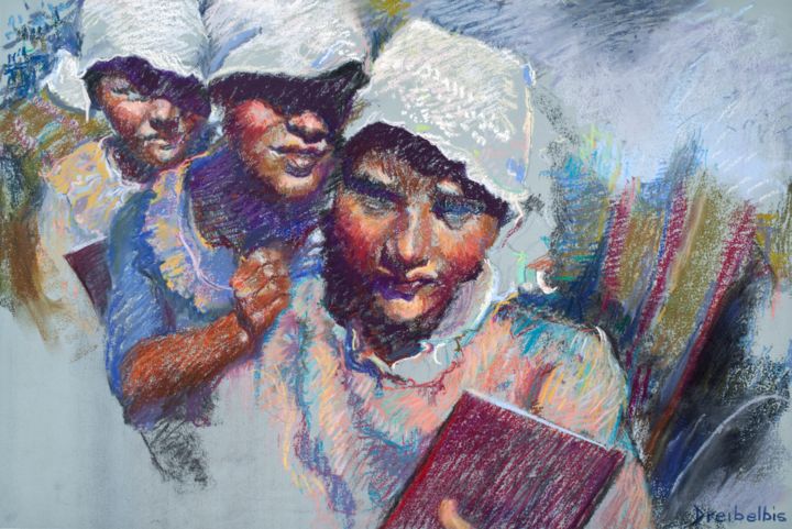 Pintura titulada "Library Day" por Ellen Dreibelbis, Obra de arte original, Pastel