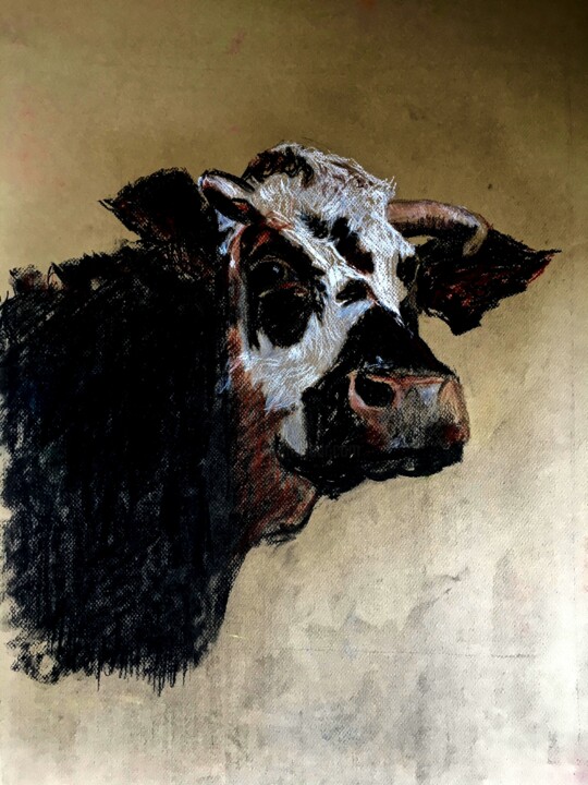 Drawing titled "VACHE" by Elodie Guiraud Egc, Original Artwork