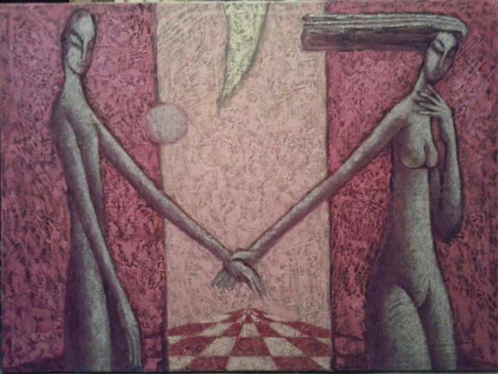 Картина под названием "Влюбленные" - Elshen, Подлинное произведение искусства, Масло