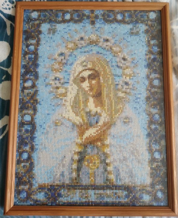Art textile intitulée "Икона Божией матери…" par Mikka, Œuvre d'art originale, Tissu