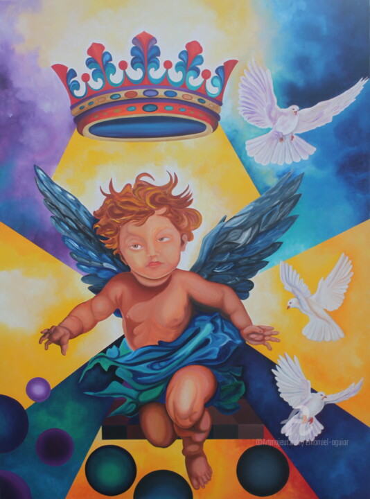 Painting titled "DEUS ENVIOU ME UM A…" by Emanuel Aguiar, Original Artwork, Oil