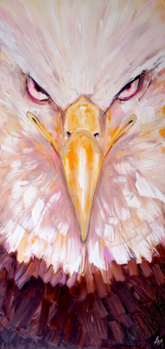 Painting titled "Eagle" by Emanuel Titus Marginean, Original Artwork, Oil Mounted on Wood Stretcher frame